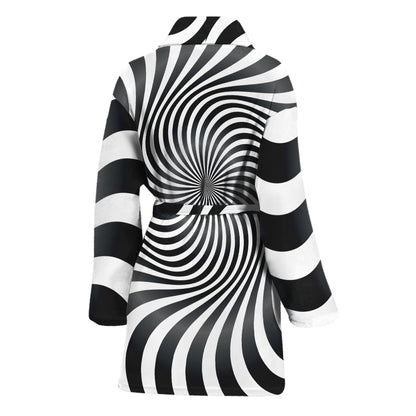 Black And White Illusory Motion Print Women's Bathrobe
