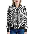 Black And White Illusory Motion Print Women's Bomber Jacket
