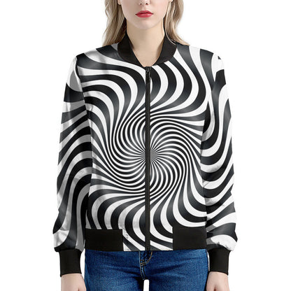 Black And White Illusory Motion Print Women's Bomber Jacket