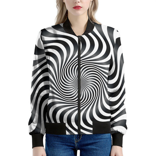 Black And White Illusory Motion Print Women's Bomber Jacket