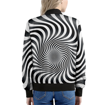 Black And White Illusory Motion Print Women's Bomber Jacket