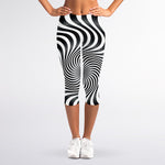 Black And White Illusory Motion Print Women's Capri Leggings