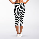 Black And White Illusory Motion Print Women's Capri Leggings