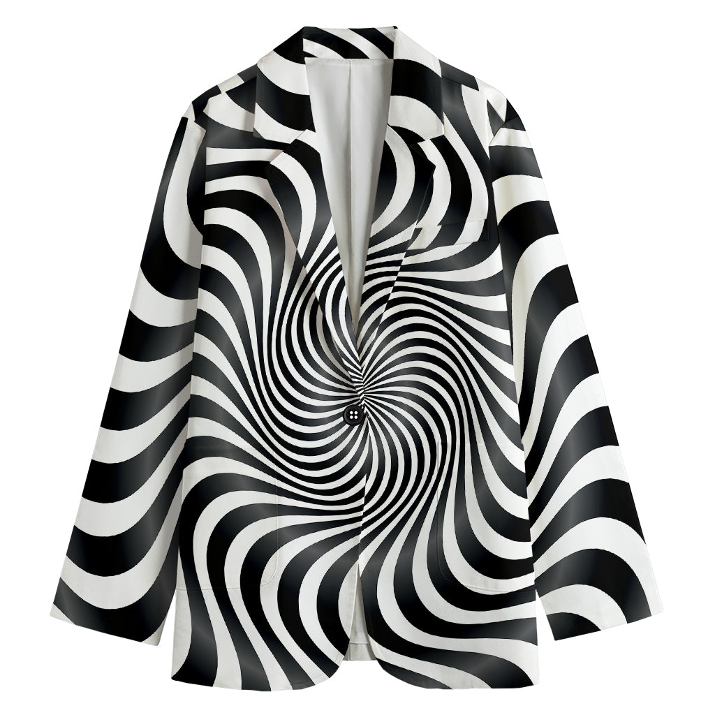 Black And White Illusory Motion Print Women's Cotton Blazer