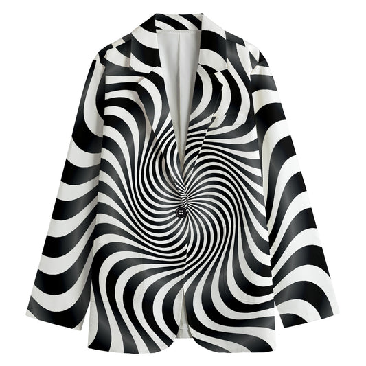 Black And White Illusory Motion Print Women's Cotton Blazer