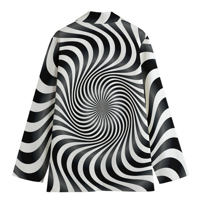 Black And White Illusory Motion Print Women's Cotton Blazer
