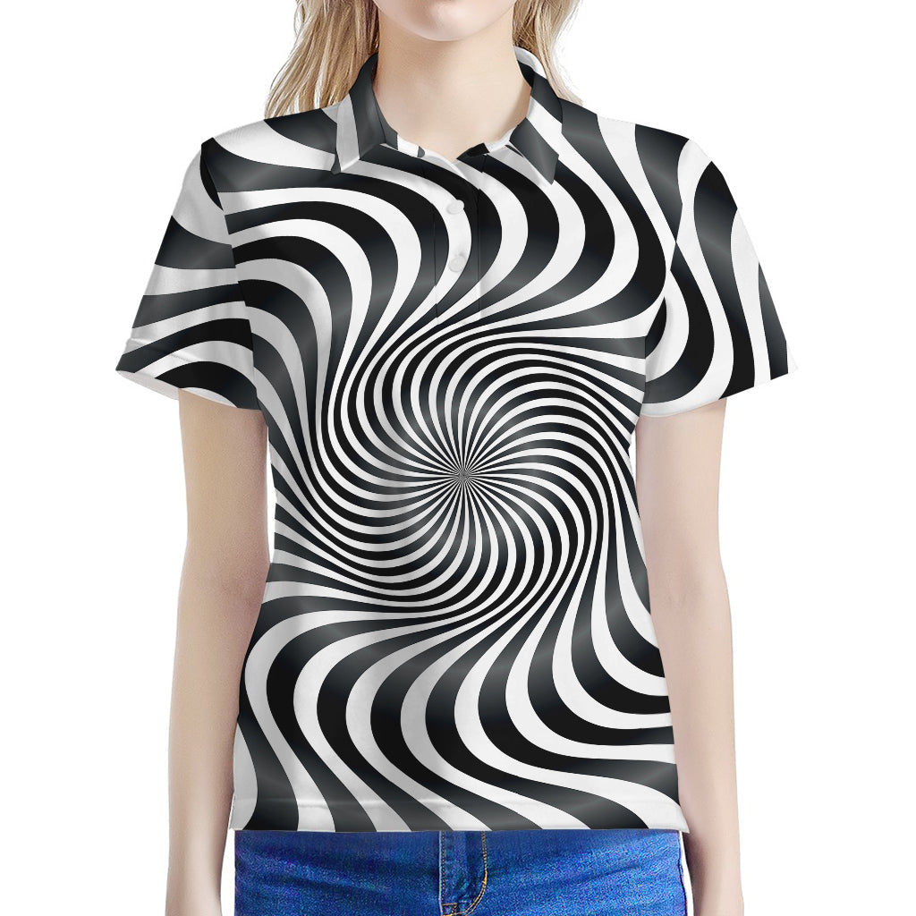 Black And White Illusory Motion Print Women's Polo Shirt
