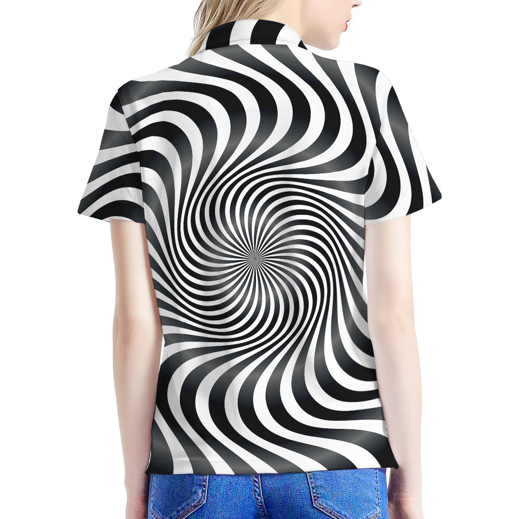 Black And White Illusory Motion Print Women's Polo Shirt