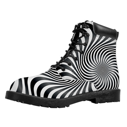 Black And White Illusory Motion Print Work Boots