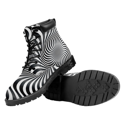 Black And White Illusory Motion Print Work Boots
