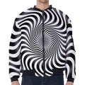 Black And White Illusory Motion Print Zip Sleeve Bomber Jacket