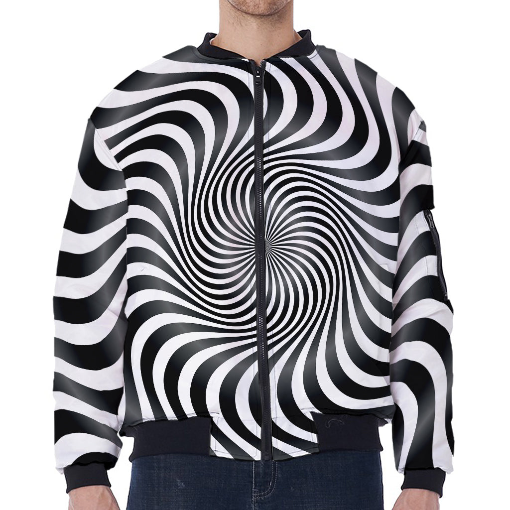 Black And White Illusory Motion Print Zip Sleeve Bomber Jacket