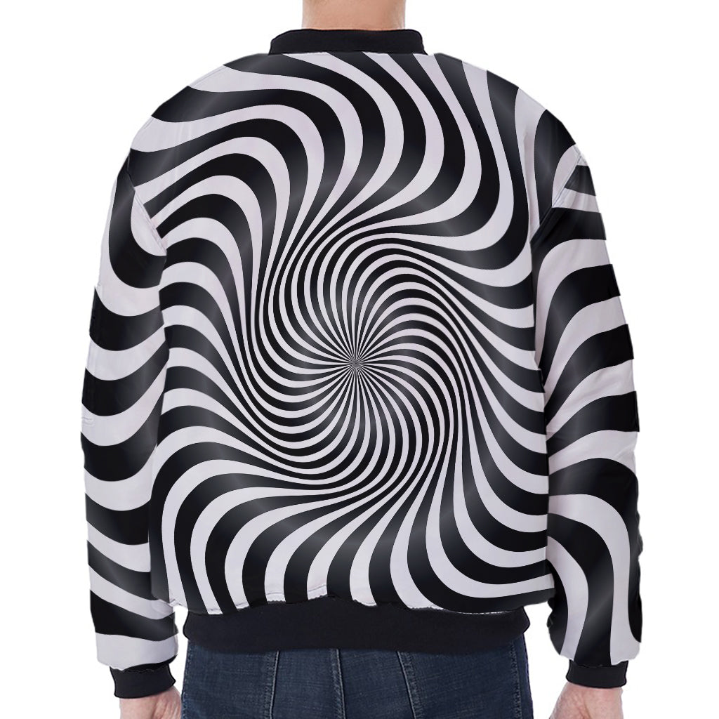 Black And White Illusory Motion Print Zip Sleeve Bomber Jacket
