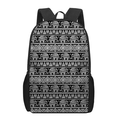 Black And White Indian Elephant Print 17 Inch Backpack
