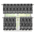 Black And White Indian Elephant Print 3 Piece Kitchen Curtains