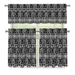 Black And White Indian Elephant Print 3 Piece Kitchen Curtains