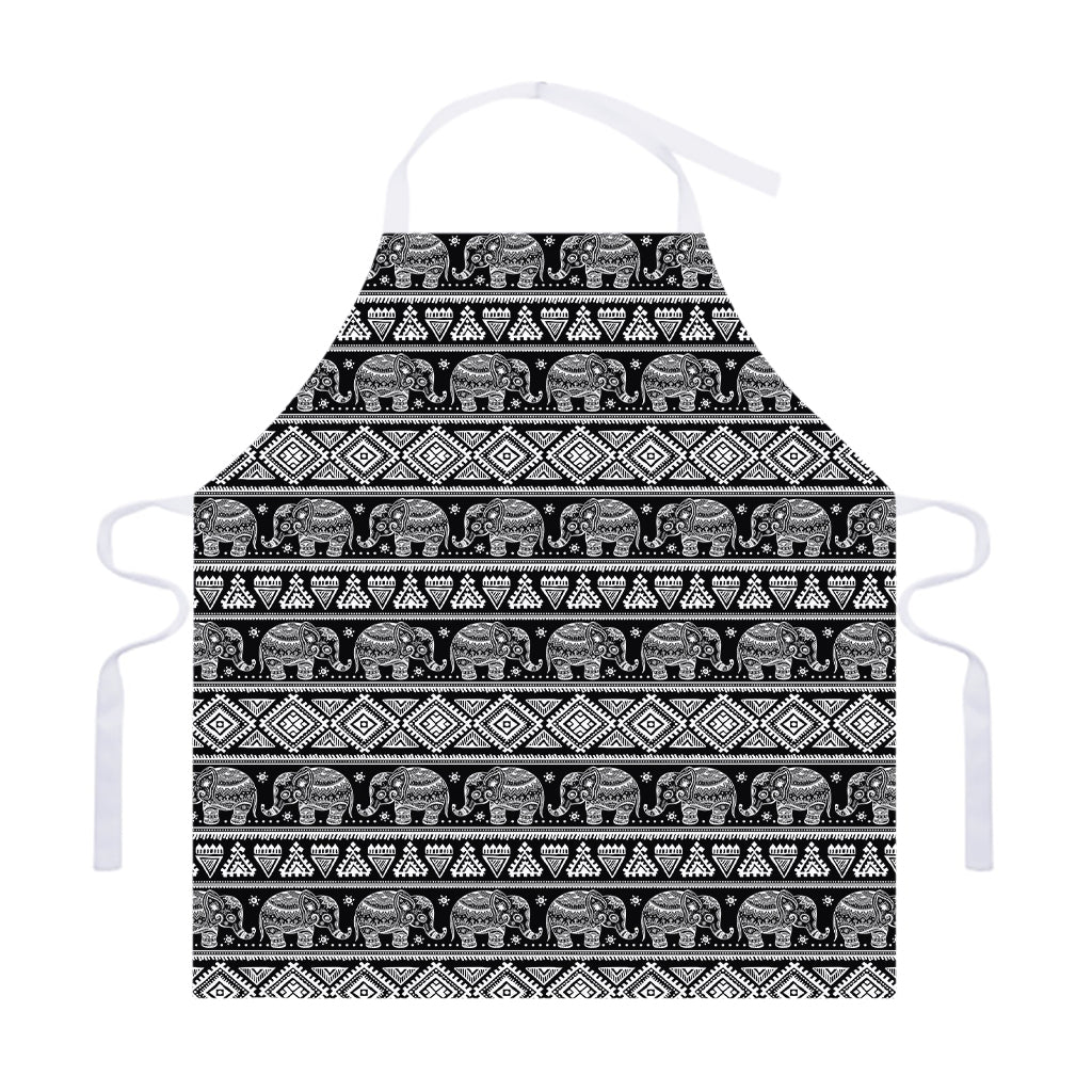 Black And White Indian Elephant Print Adjustable Apron