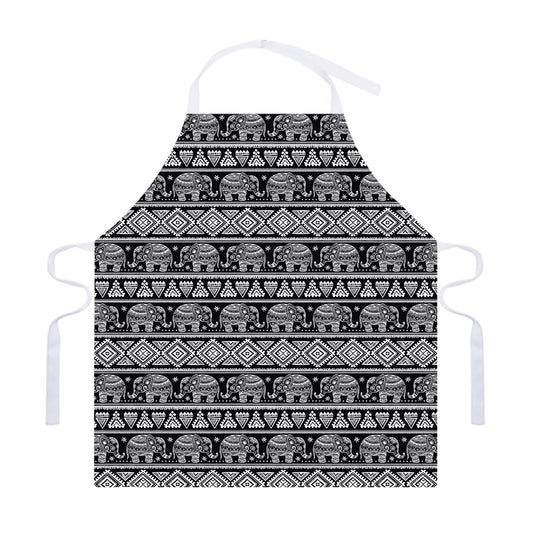 Black And White Indian Elephant Print Adjustable Apron