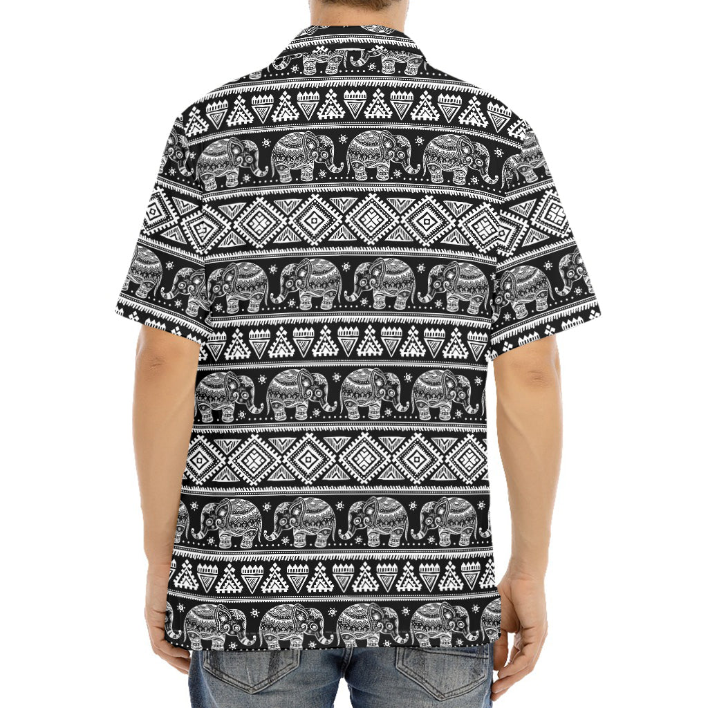 Black And White Indian Elephant Print Aloha Shirt