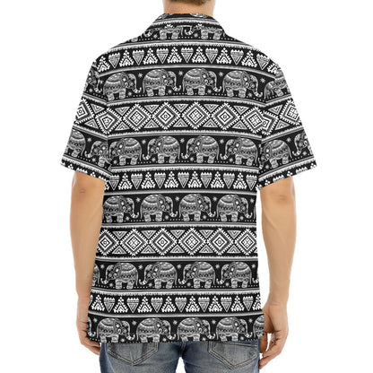 Black And White Indian Elephant Print Aloha Shirt