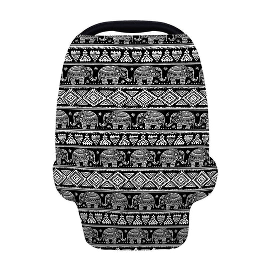 Black And White Indian Elephant Print Baby Seat Cover