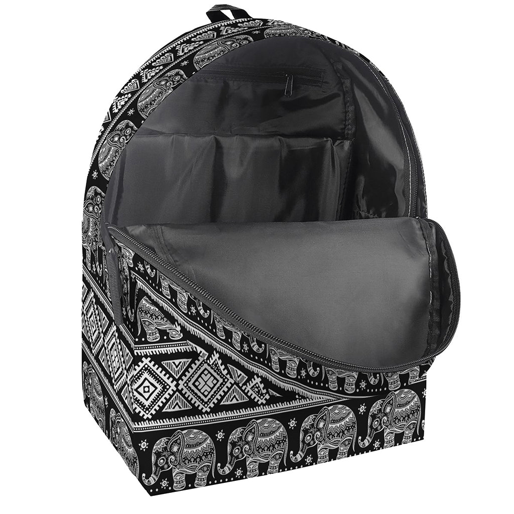 Black And White Indian Elephant Print Backpack