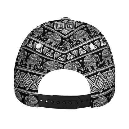 Black And White Indian Elephant Print Baseball Cap