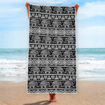 Black And White Indian Elephant Print Beach Towel