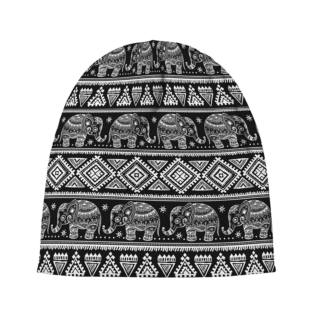 Black And White Indian Elephant Print Beanie