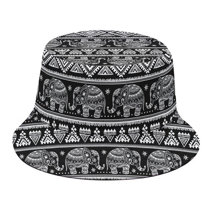 Black And White Indian Elephant Print Bucket Hat