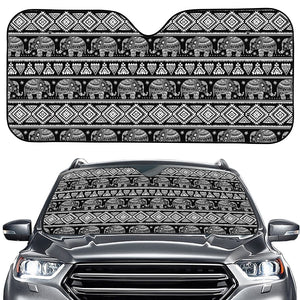 Black And White Indian Elephant Print Car Windshield Sun Shade