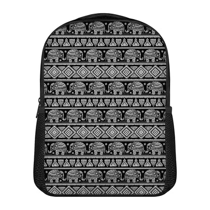 Black And White Indian Elephant Print Casual Backpack