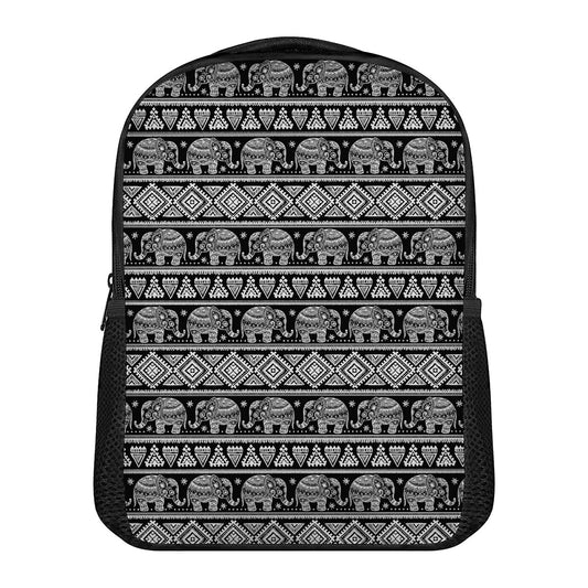 Black And White Indian Elephant Print Casual Backpack