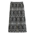 Black And White Indian Elephant Print Cotton Front Slit Maxi Skirt