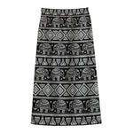 Black And White Indian Elephant Print Cotton Front Slit Maxi Skirt