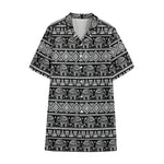 Black And White Indian Elephant Print Cotton Hawaiian Shirt
