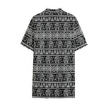 Black And White Indian Elephant Print Cotton Hawaiian Shirt