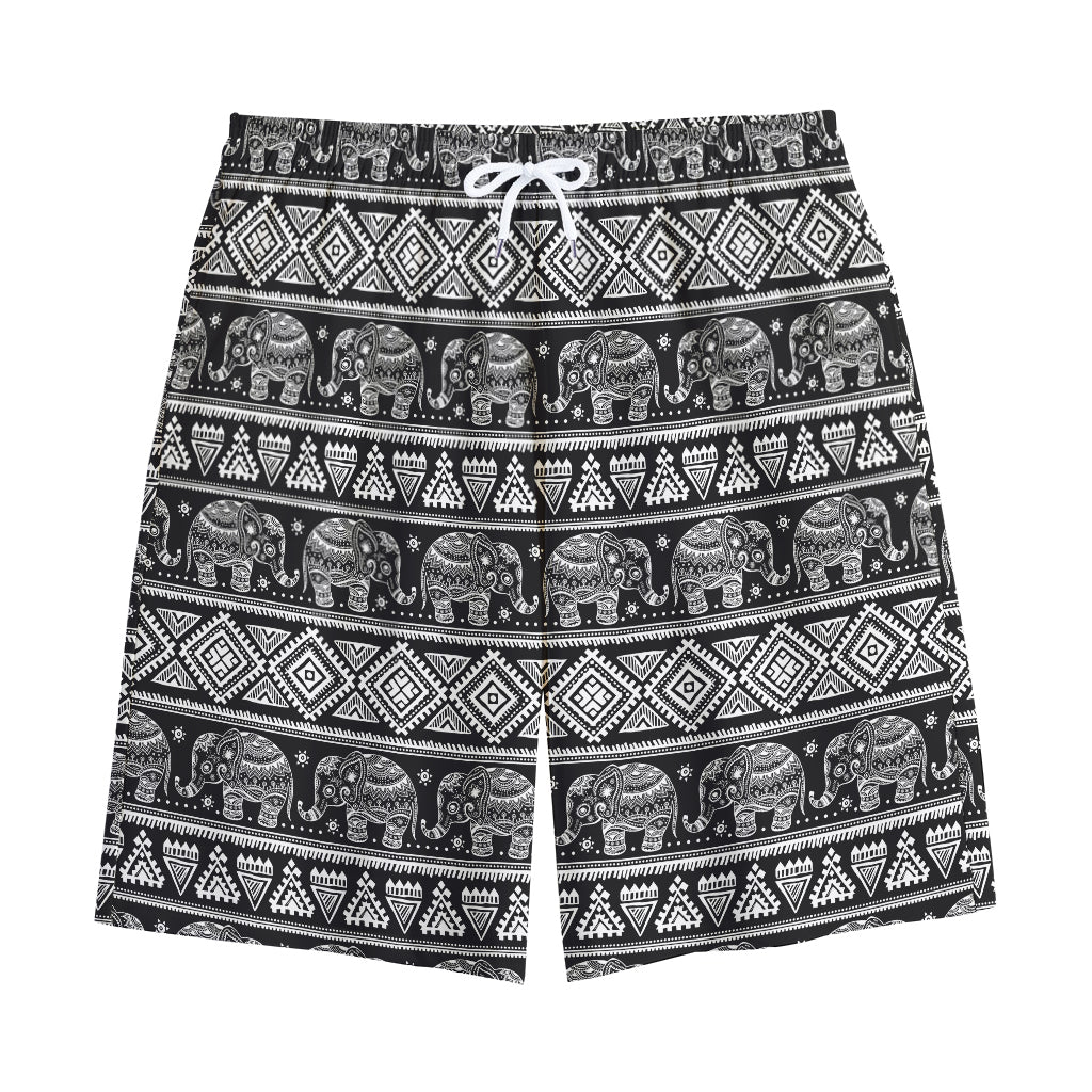Black And White Indian Elephant Print Cotton Shorts