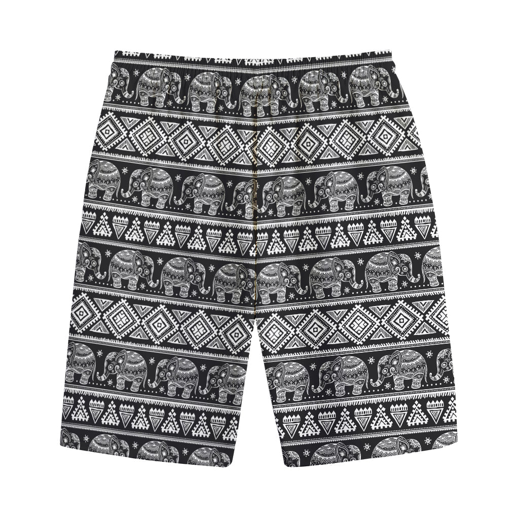 Black And White Indian Elephant Print Cotton Shorts