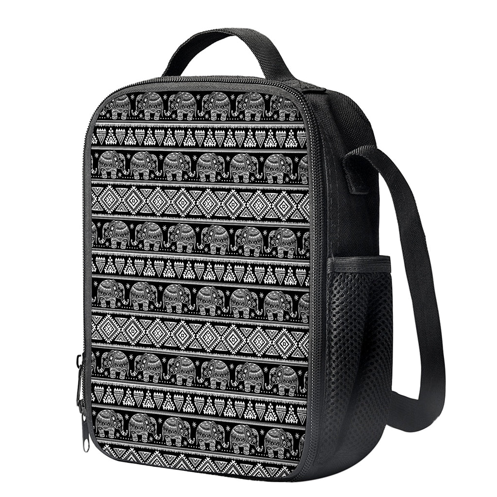 Black And White Indian Elephant Print Crossbody Lunch Bag