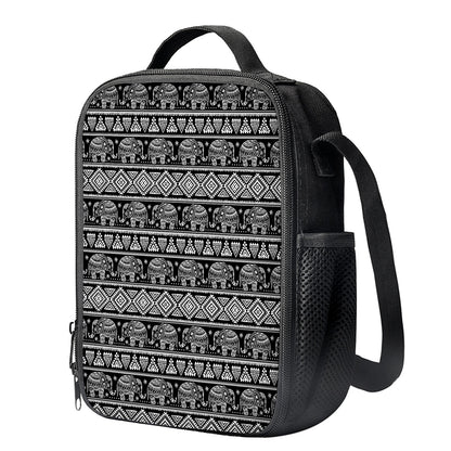 Black And White Indian Elephant Print Crossbody Lunch Bag