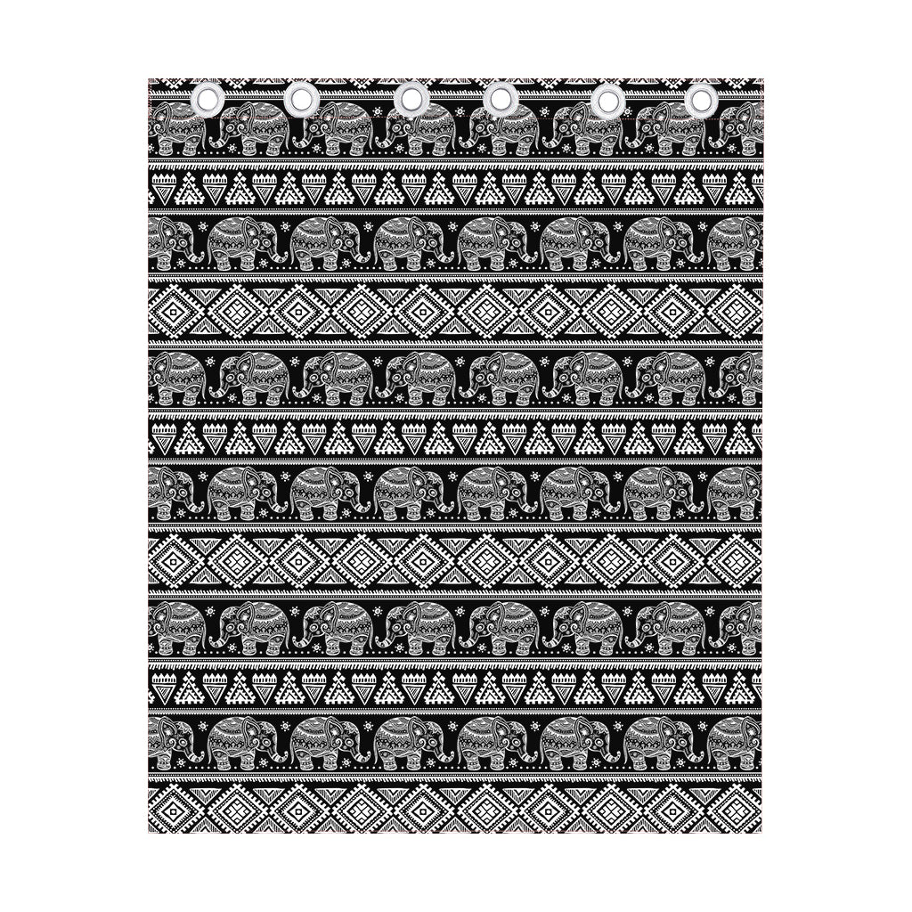 Black And White Indian Elephant Print Curtain