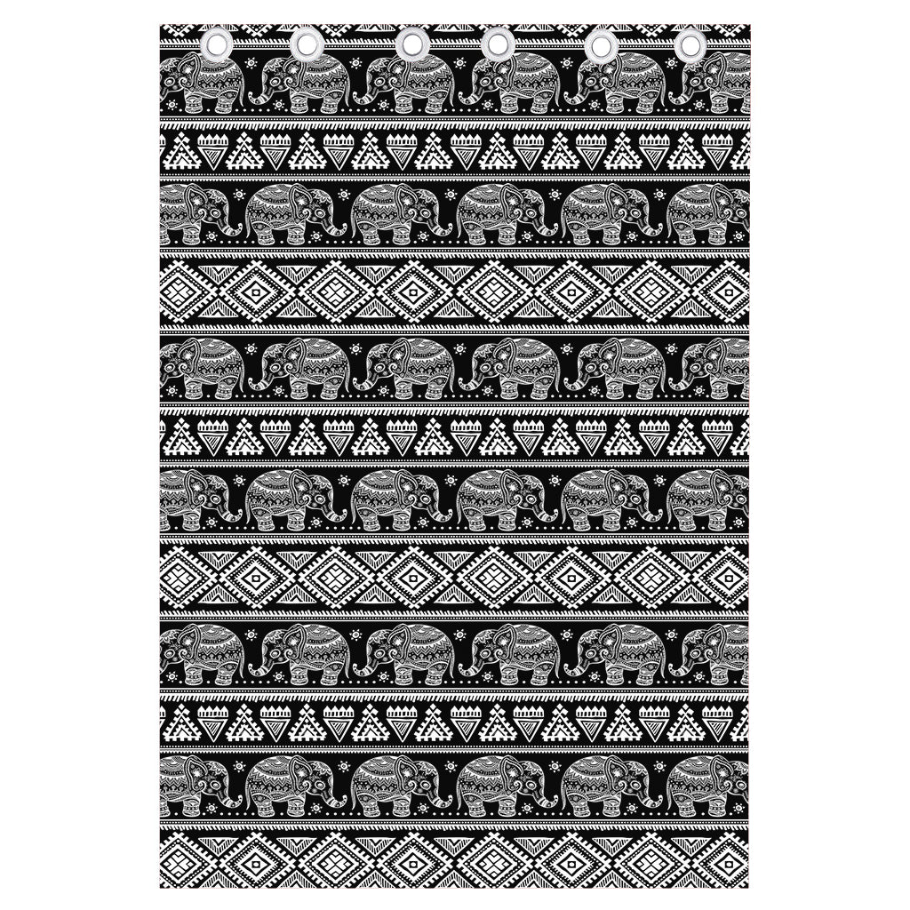 Black And White Indian Elephant Print Curtain