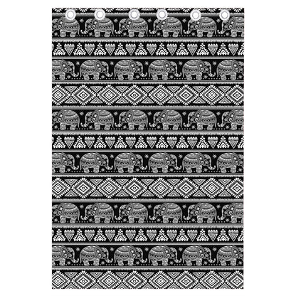 Black And White Indian Elephant Print Curtain