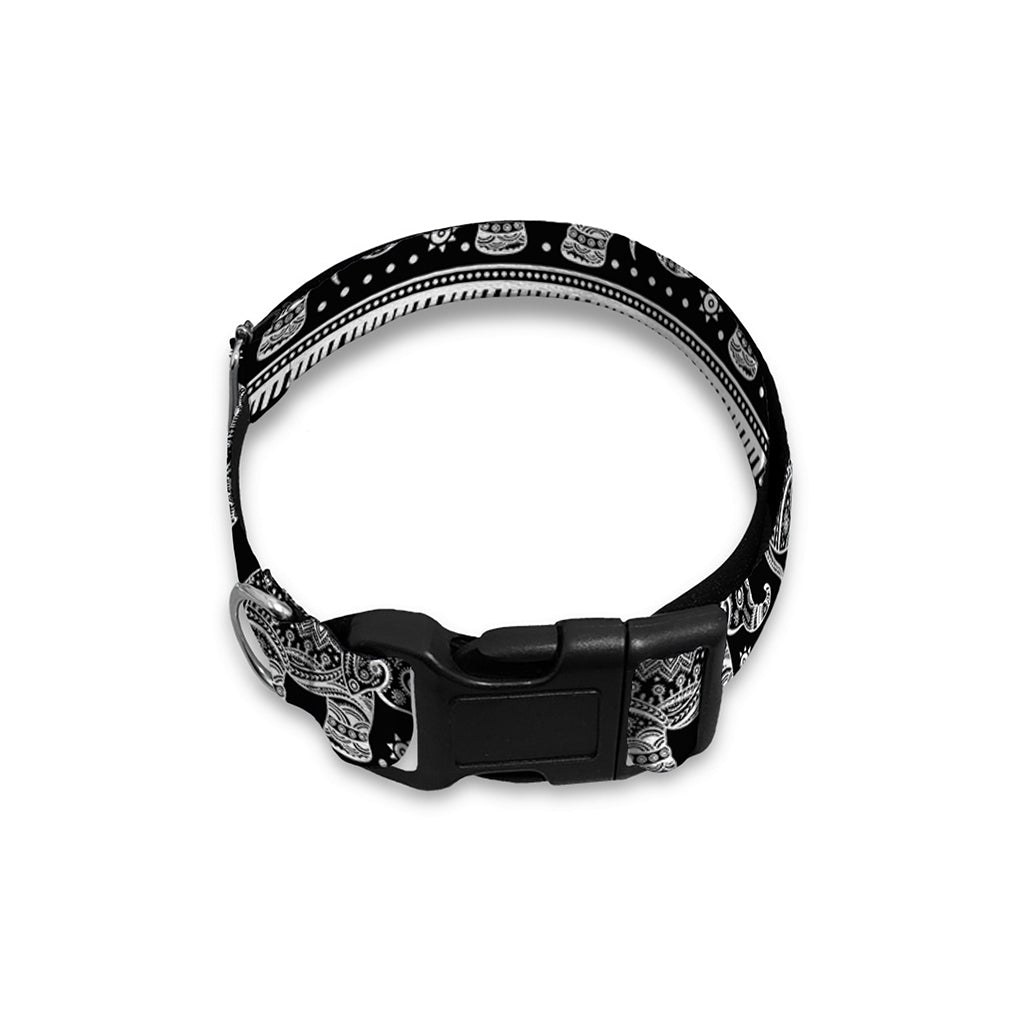 Black And White Indian Elephant Print Dog Collar