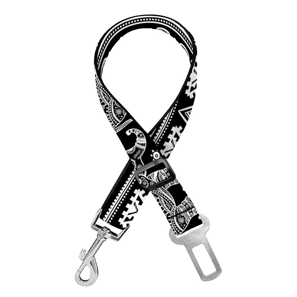Black And White Indian Elephant Print Dog Seat Belt