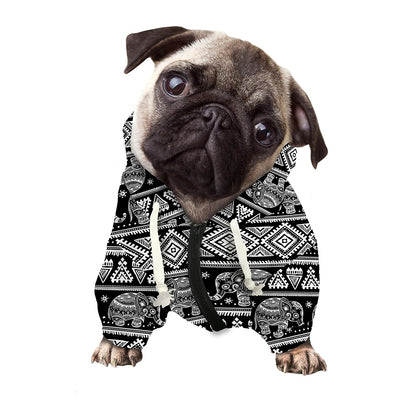 Black And White Indian Elephant Print Dog Zip Up Hoodie