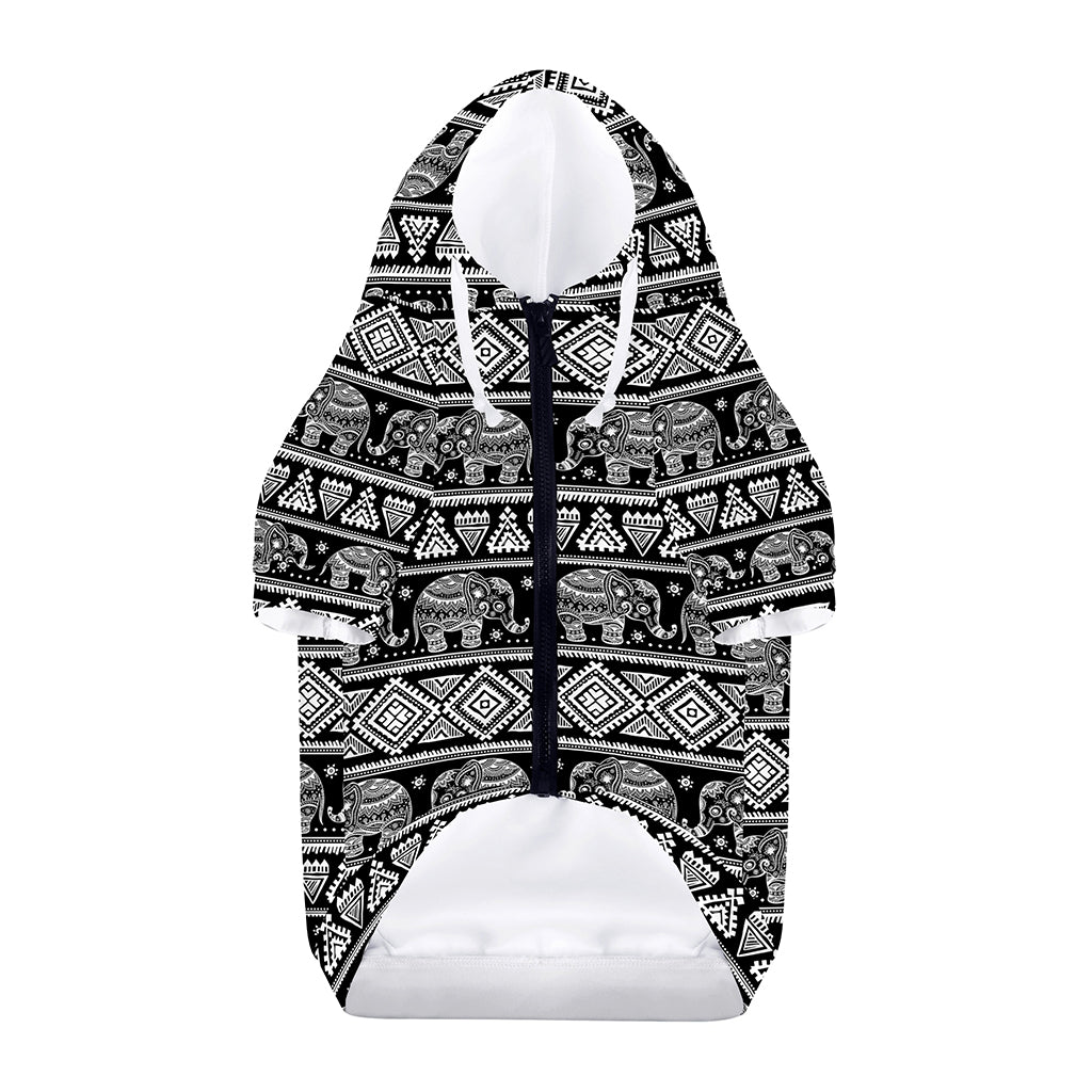 Black And White Indian Elephant Print Dog Zip Up Hoodie
