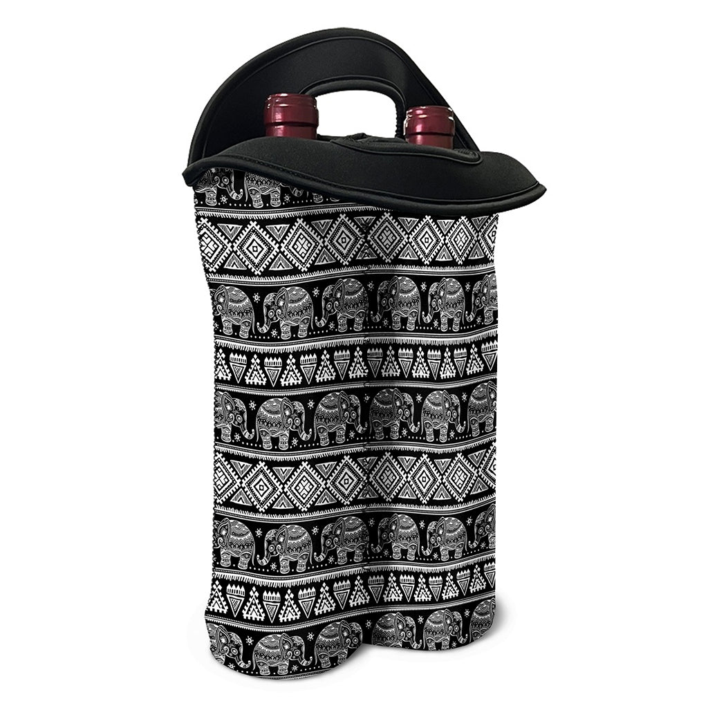 Black And White Indian Elephant Print Double Neoprene Wine Tote