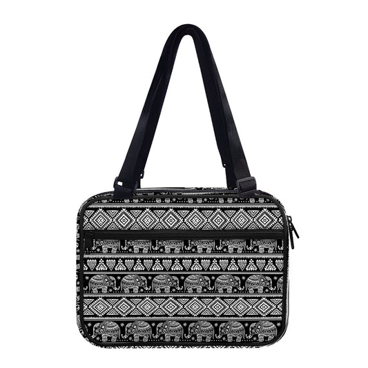 Black And White Indian Elephant Print Double Strap Bible Bag